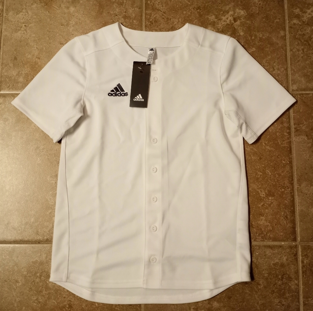 NEW Adidas White Button Up Athletic Jersey Youth Sz.M